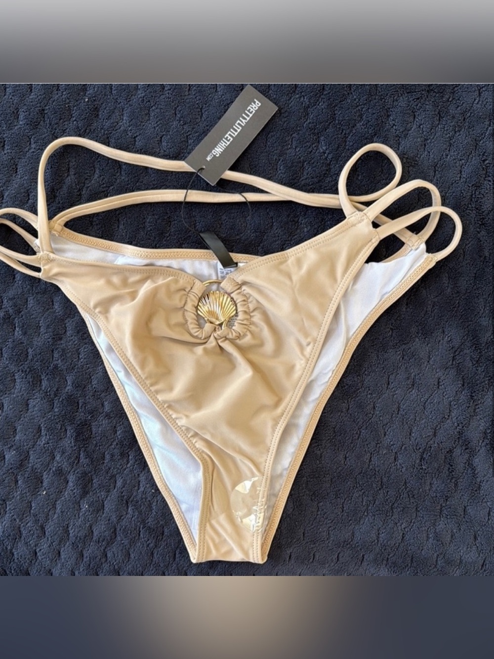 PrettyLittleThing Tan Bikini Bottoms with Rosette Detail Size 10 – NWT Swimwear